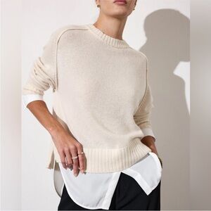 Brochu Walker The Parson Crew Looker Wool Cashmere Cream Sweater for Women EUC